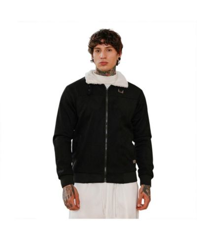 Campus Sutra куртка Men's Raven Black Contrast Sherpa-Lined Suede Bomber