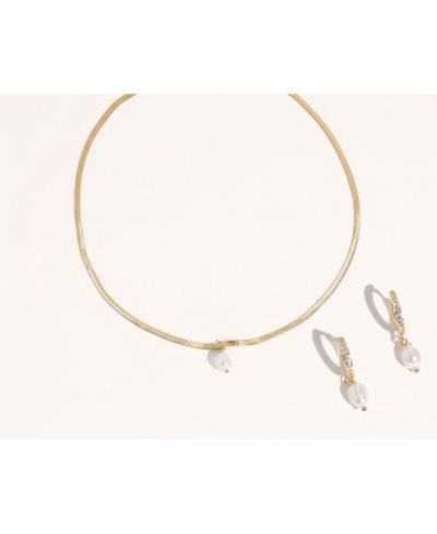 Joey Baby 2-Pc. Set Handcrafted Sleek Snake Chain With Pearl Necklace and Earrings in Plated Finish