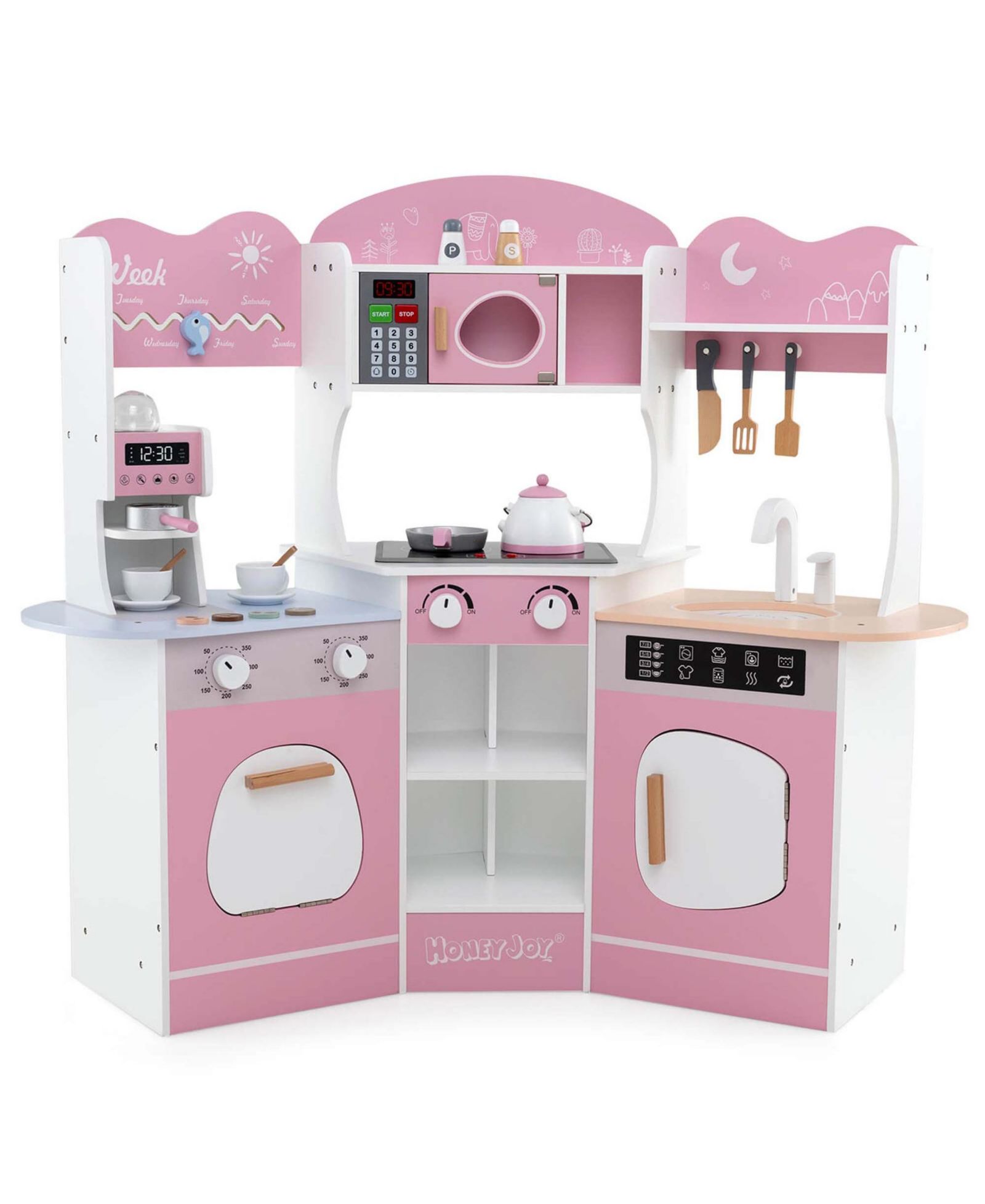 Costway Corner Kitchen Playset with Coffee Machine, 12-Piece, Ages 3+