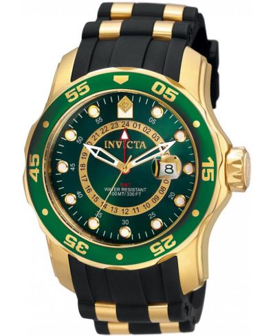 Часы Invicta Men's 6994 Pro Diver Quartz GMT Gold, Green Dial