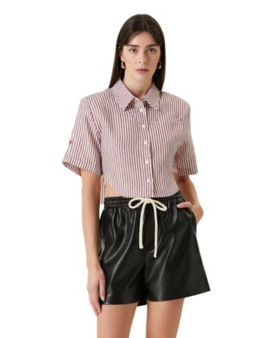 Женская льняная укороченная рубашка PCFG Red Striped