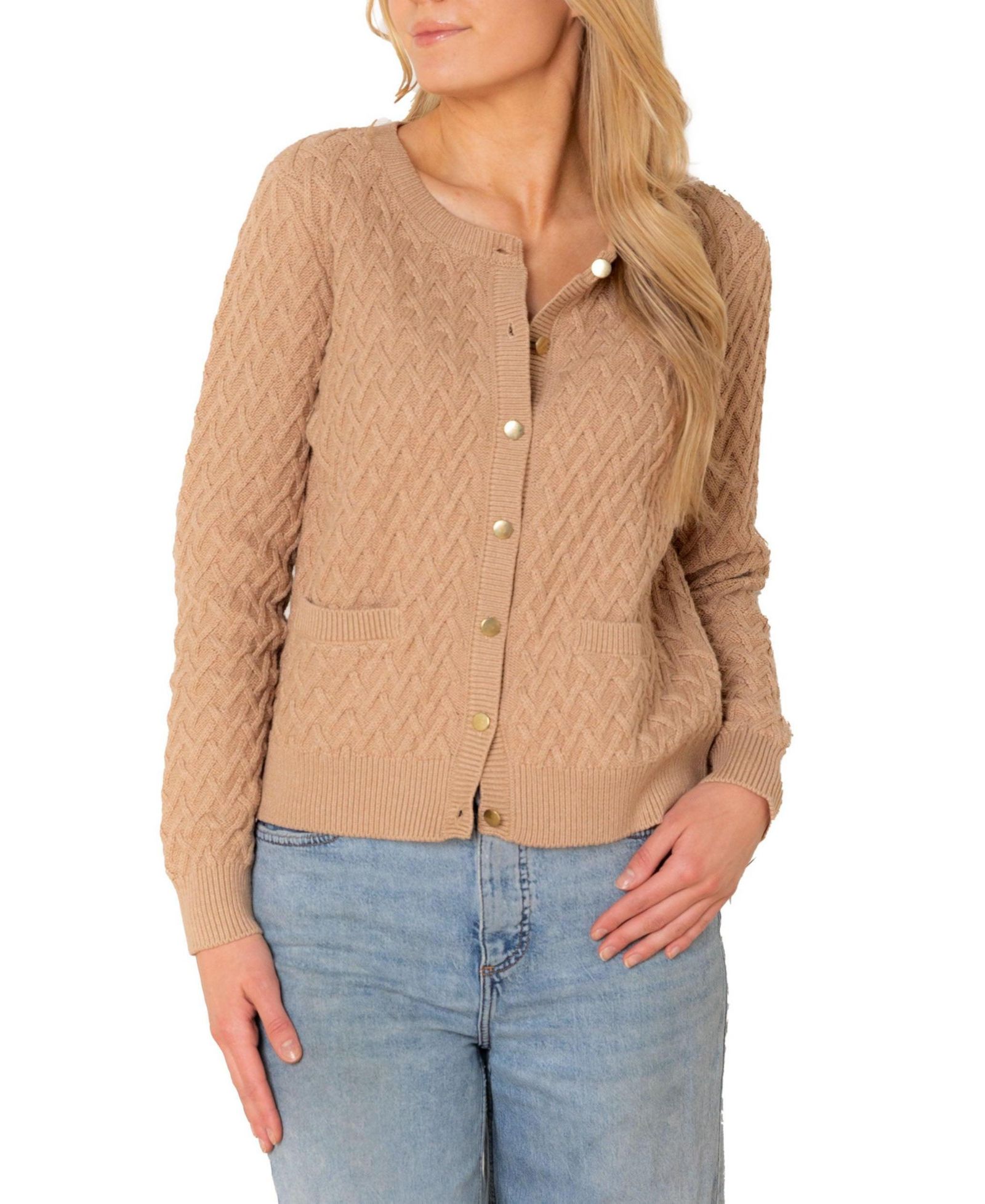Hope & Henry Women's Hope and Henry Organic Herringbone Stitch Cardigan Sweater
