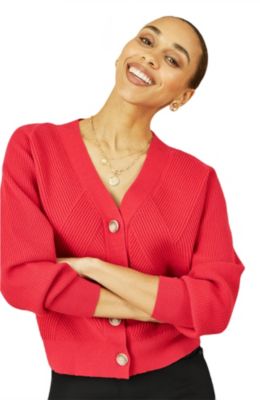 Yumi Women's Knitted Stitch Detail Cardigan Sweater