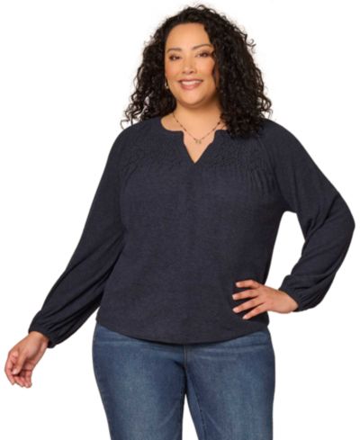 Блузовый свободный топ с длинным рукавом Democracy Plus Size