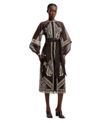 Karen Millen Женское миди-платье с вышивкой и воротником-стойкой Mandarin