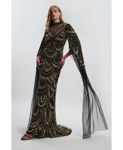 Karen Millen Women's Beaded Midaxi Cape Dress