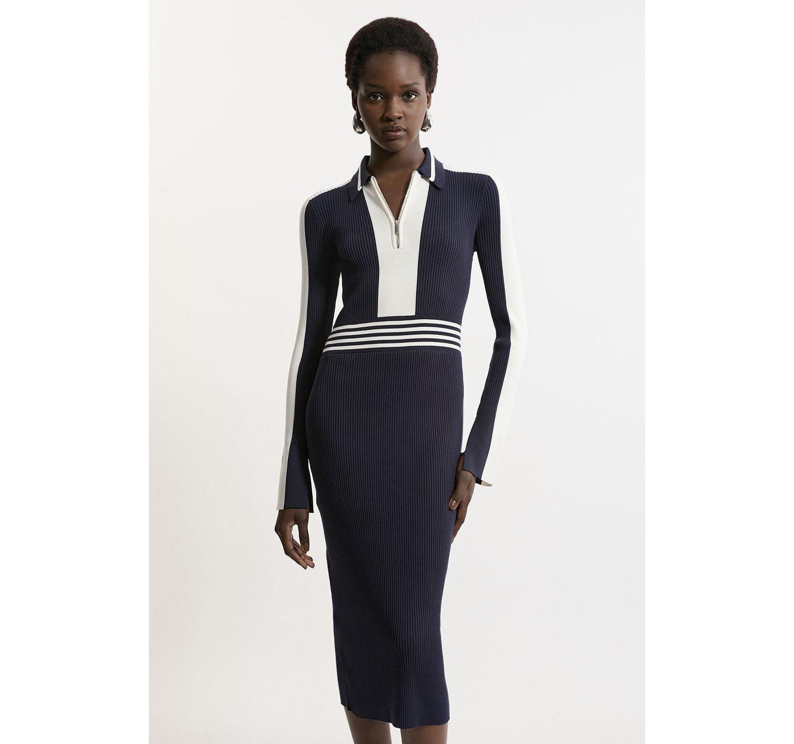 Karen Millen Женское миди-платье с рибаной, молнией и воротником-стойкой