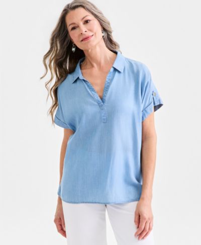 Style & Co Женская рубашка chambray с воротником