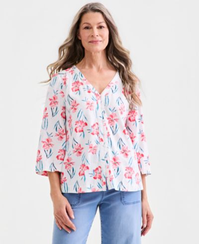 Style & Co Petite принтный топ с V-образным вырезом