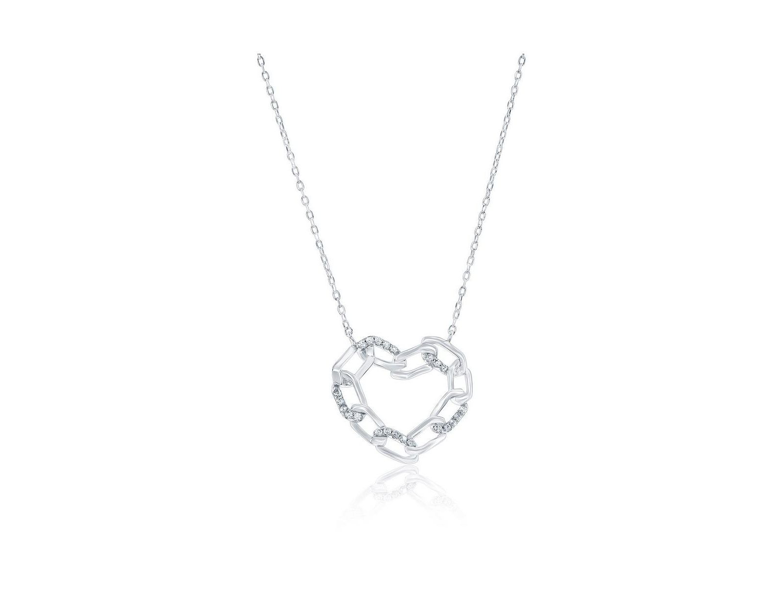 Серьга-подвеска Simona Sterling CZ Chain Design Heart