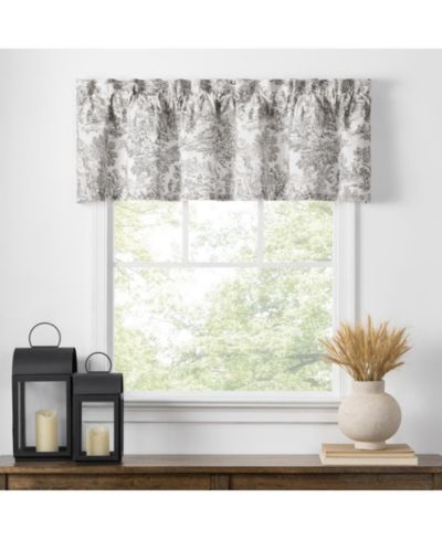 Ellis Curtain Victoria Park Toile Water Proof Room Darkening Blackout Tailored Window Valance - 70 x 12, Gray