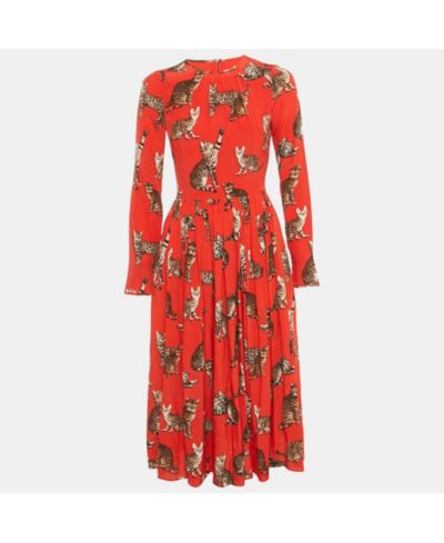 Миди-платье Pre-Owned Dolce & Gabbana Red Cat Print Silk
