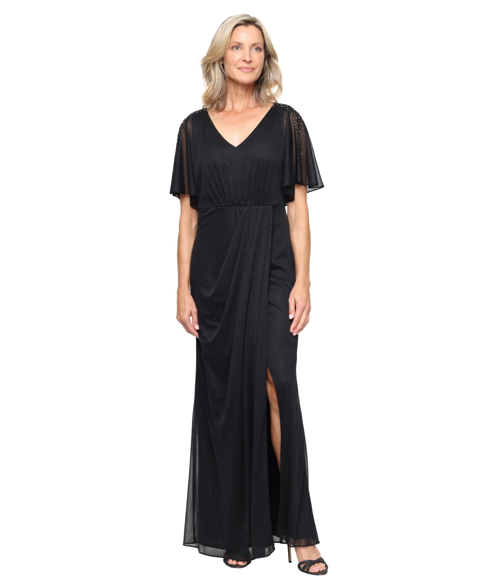 SL Fashions Женское платье А-силуэта Petite V-Neck с застежкой на молнии сзади