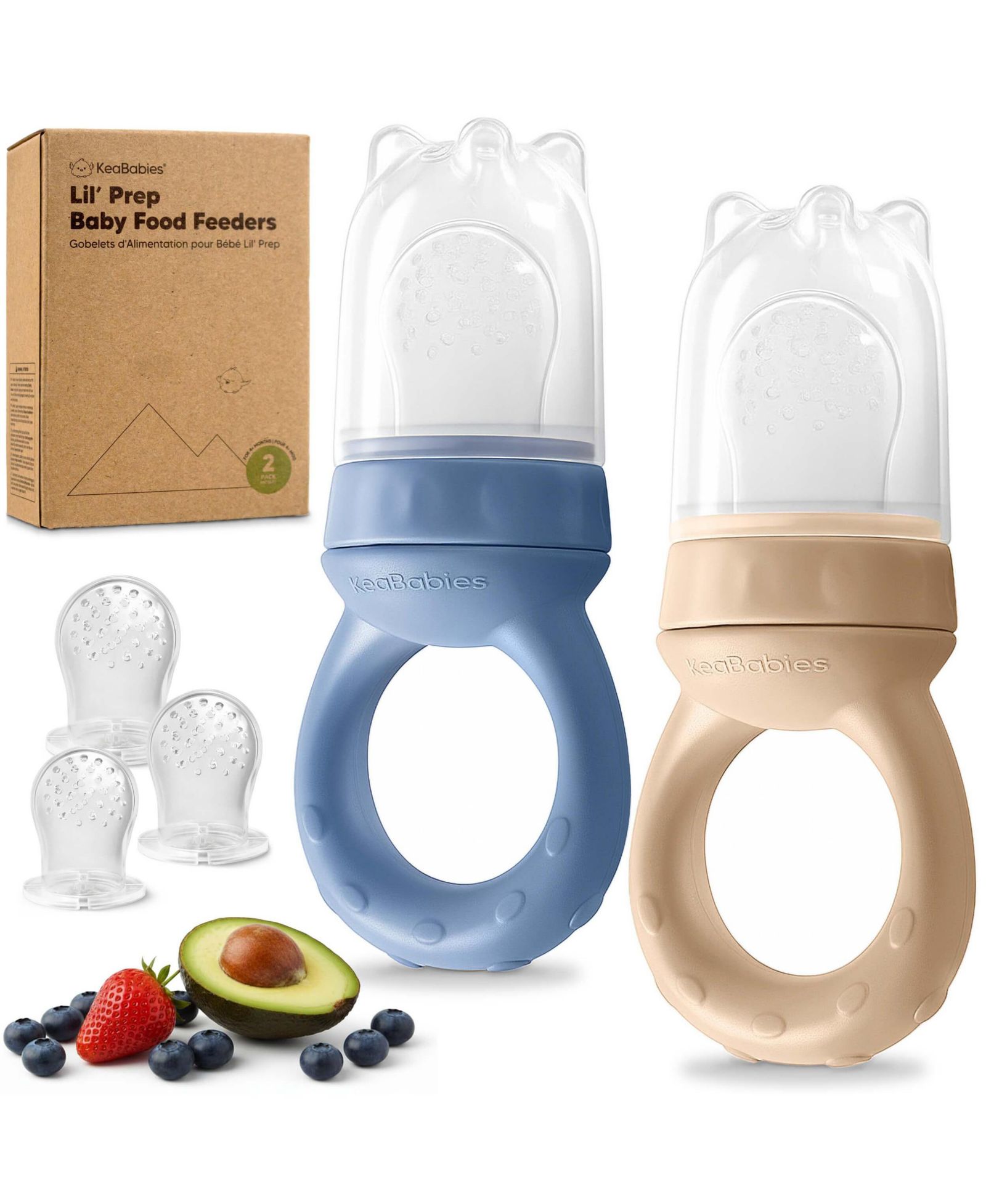 KeaBabies 2-Pack Prep Baby Food Feeder, BPA-Free Silicone Baby Fruit Feeder for Teething, 6-12 Months BLW Feeding Essentials
