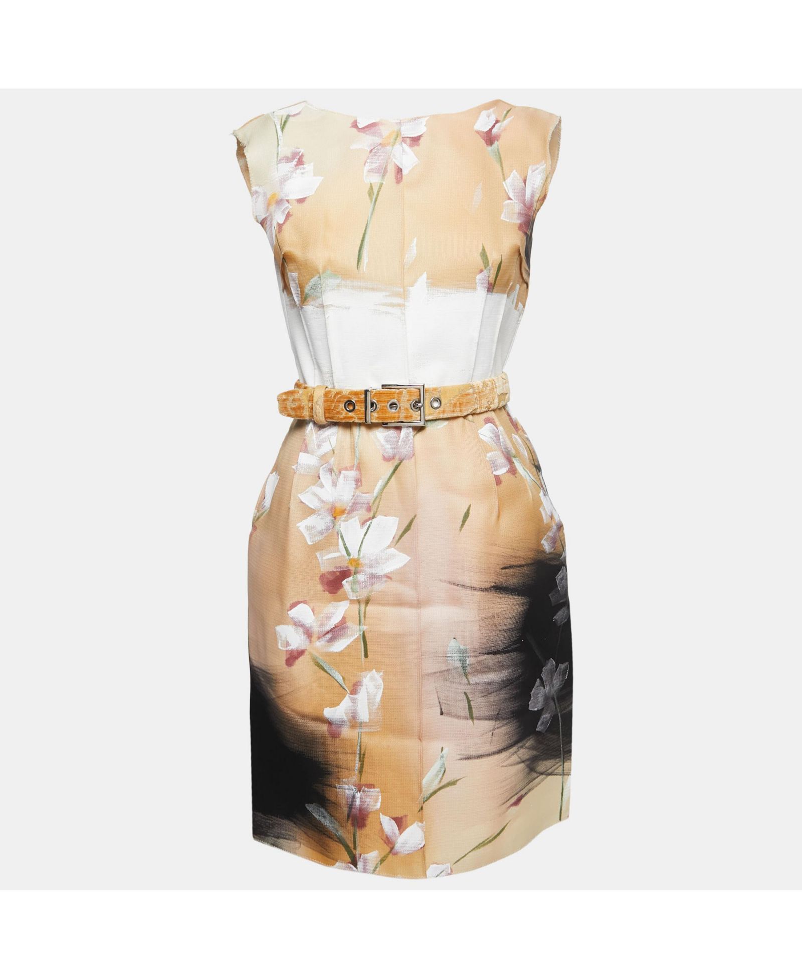 Женское платье Dolce & Gabbana Beige Floral Hand Painted Canvas Limited Edition Midi