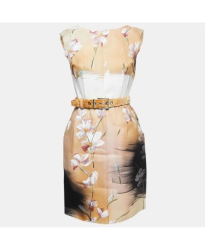 Женское платье Dolce & Gabbana Beige Floral Hand Painted Canvas Limited Edition Midi