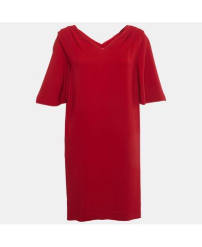 Pre-Owned Stella Mccartney Women's Red Crepe Gathered Shoulder Shift Dress