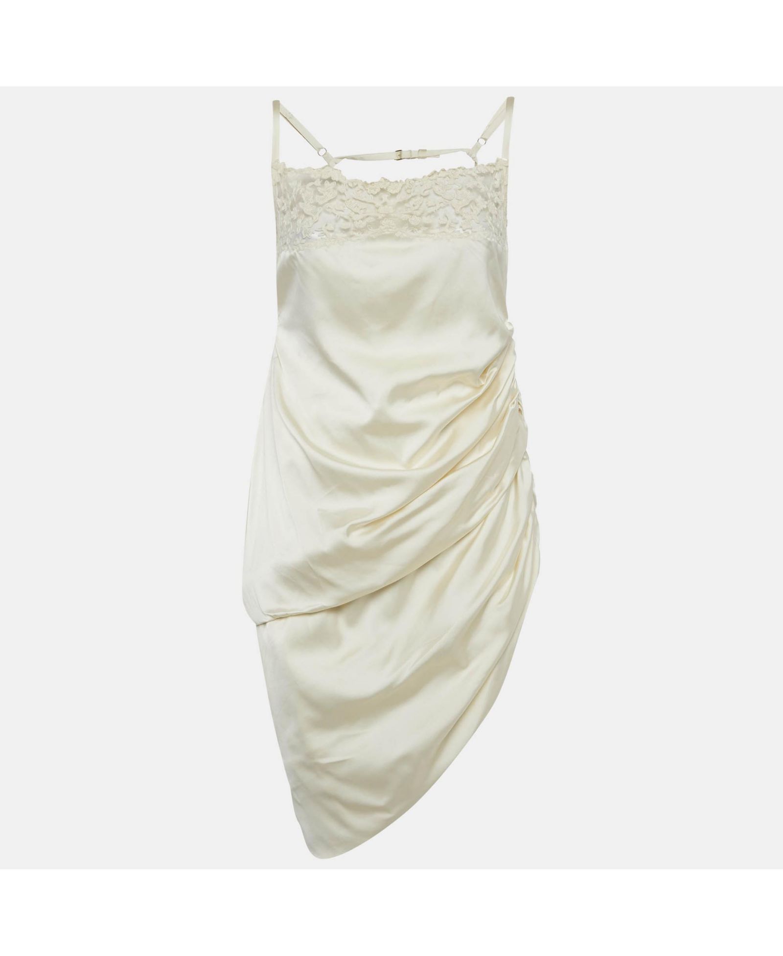 Pre-Owned Jacquemus Women's Cream Satin Asymmetrical Hem Saudade Slip Dress