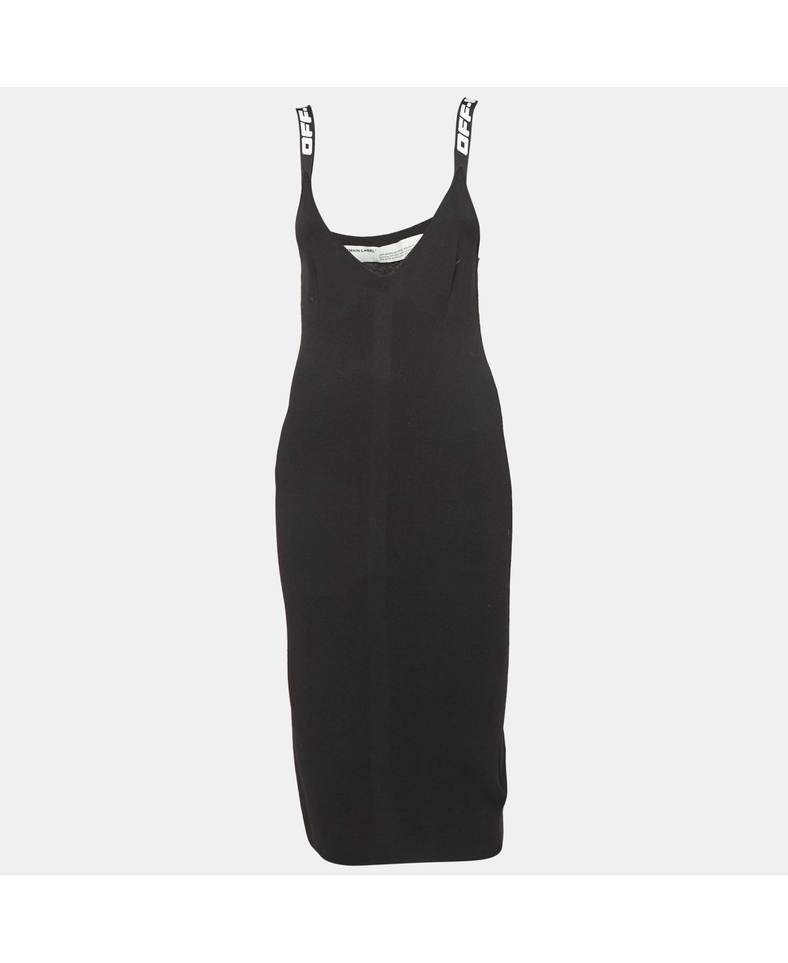 Pre-Owned Off-White Women's Black Rib Knit Logo Strap Fitted Short Dress