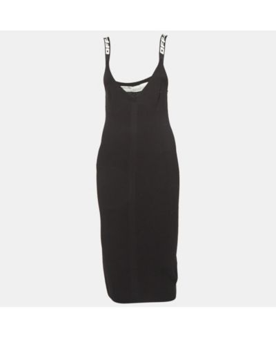 Pre-Owned Off-White Women's Black Rib Knit Logo Strap Fitted Short Dress