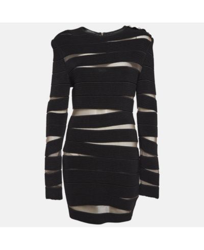 Pre-Owned Balmain Женское мини-платье Black Open Knit Long Sleeve