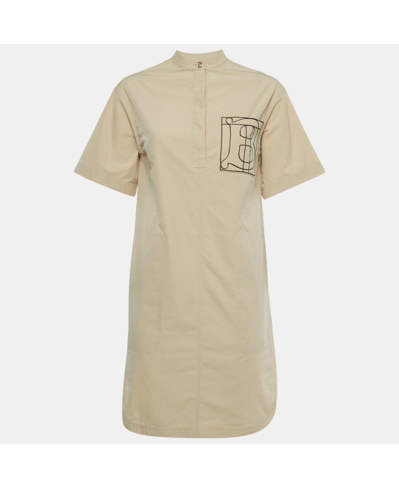 Pre-Owned Burberry Women's Beige Cotton Monogram Embroidered Cotton Abbie Mini Dress