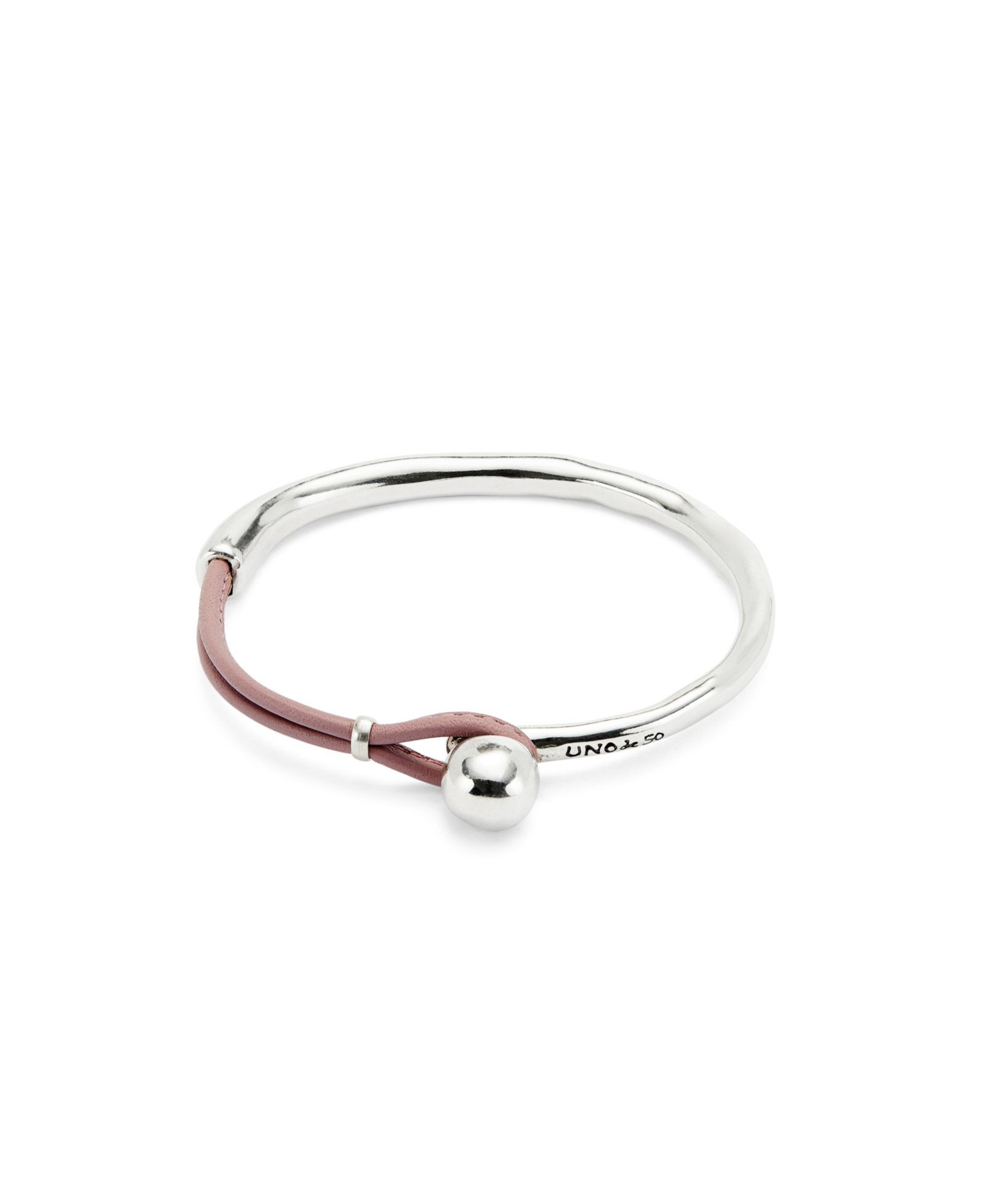UNOde50 Sculptural Silver Mauve Leather Half-Cuff Bracelet