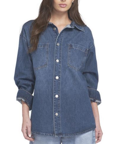 ELLE Collection Women's Feather Soft Denim Shirt Button Down Top