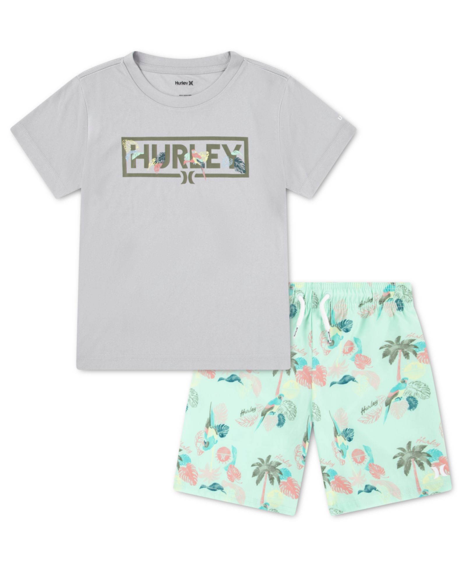 Hurley Boys' 4-7 Parrot-Dise Swim T-Shirt and Shorts, 2-Piece Set