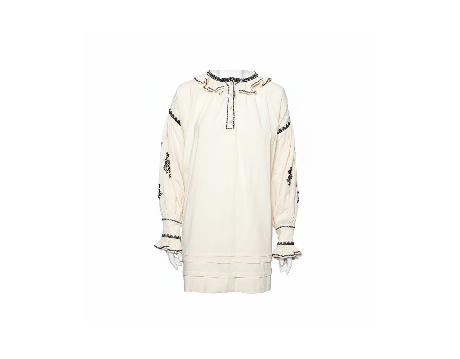 Pre-Owned Isabel Marant Женский топ Etoile офф-вайт с вышивкой и рюшами, оверсайз