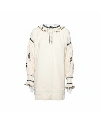 Pre-Owned Isabel Marant Женский топ Etoile офф-вайт с вышивкой и рюшами, оверсайз