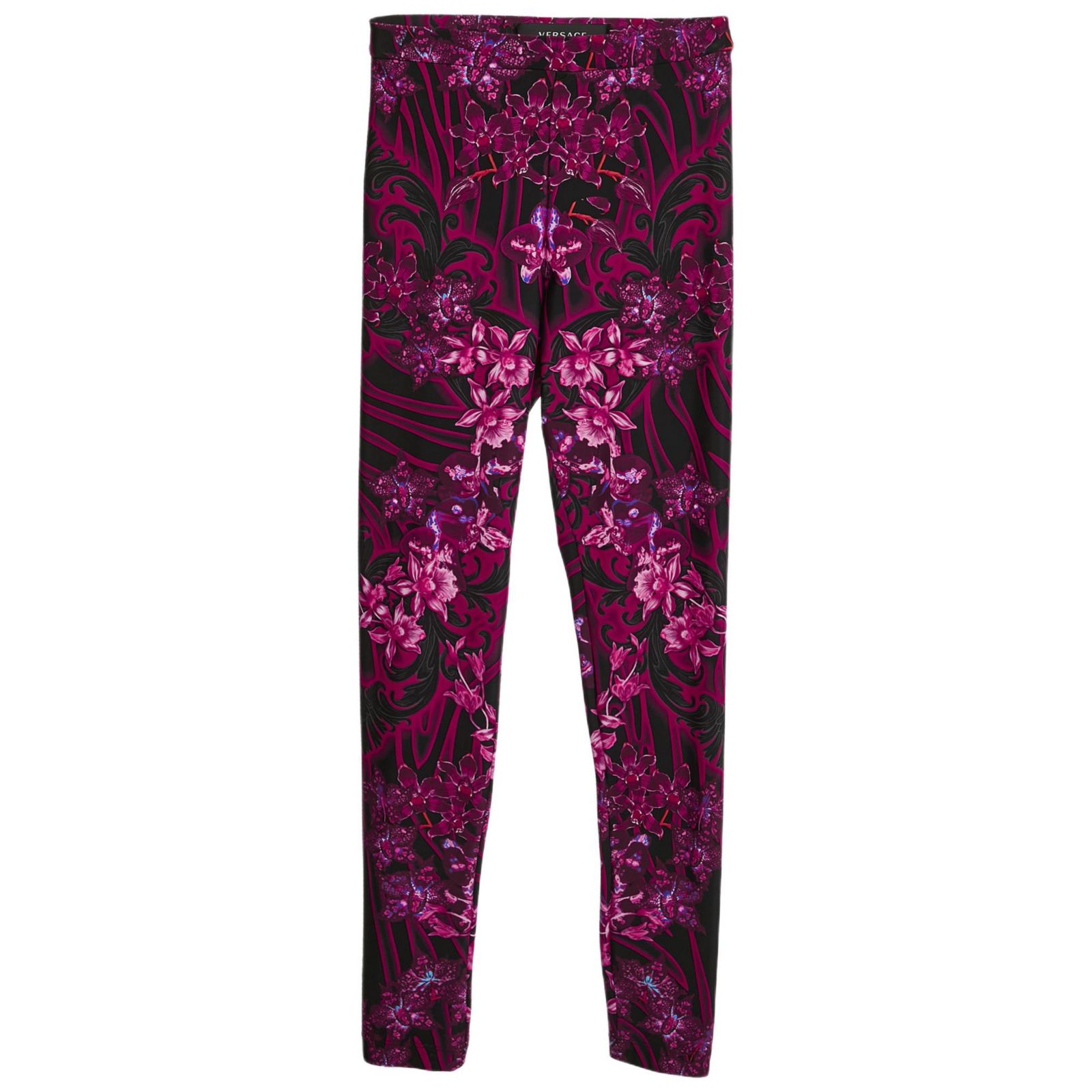 Pre-Owned Versace Women's Pink/multicolor Printed Jersey Leggings