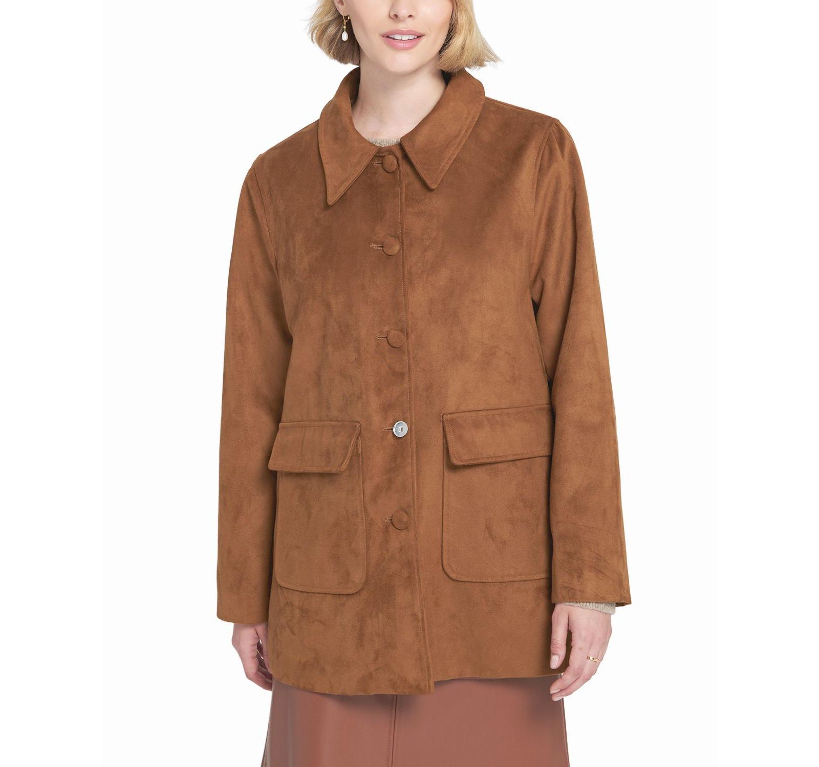 ELLE Collection Women's Faux Suede Car Coat Utility