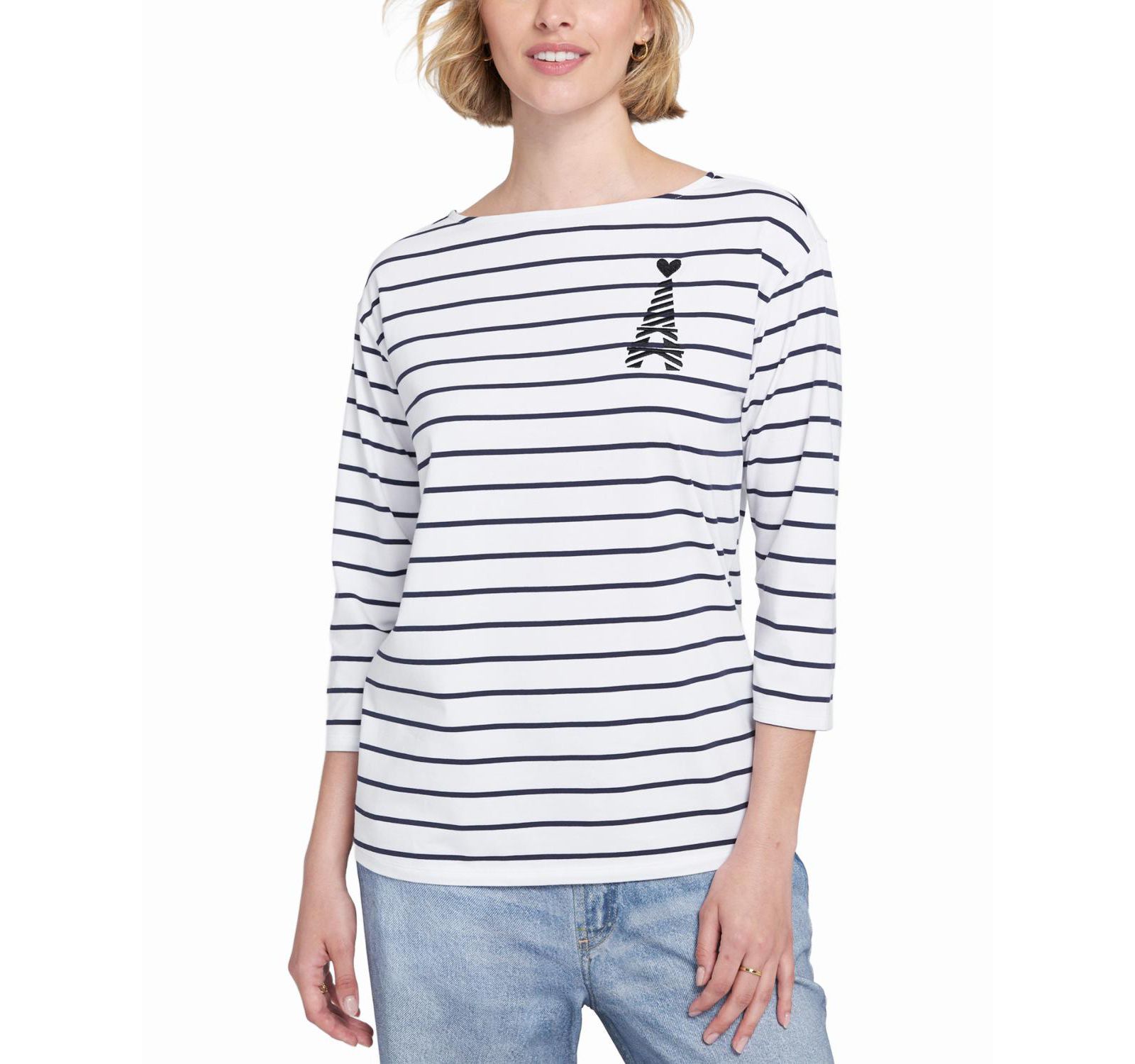 ELLE Collection Women's Striped Tee With Graphic Top