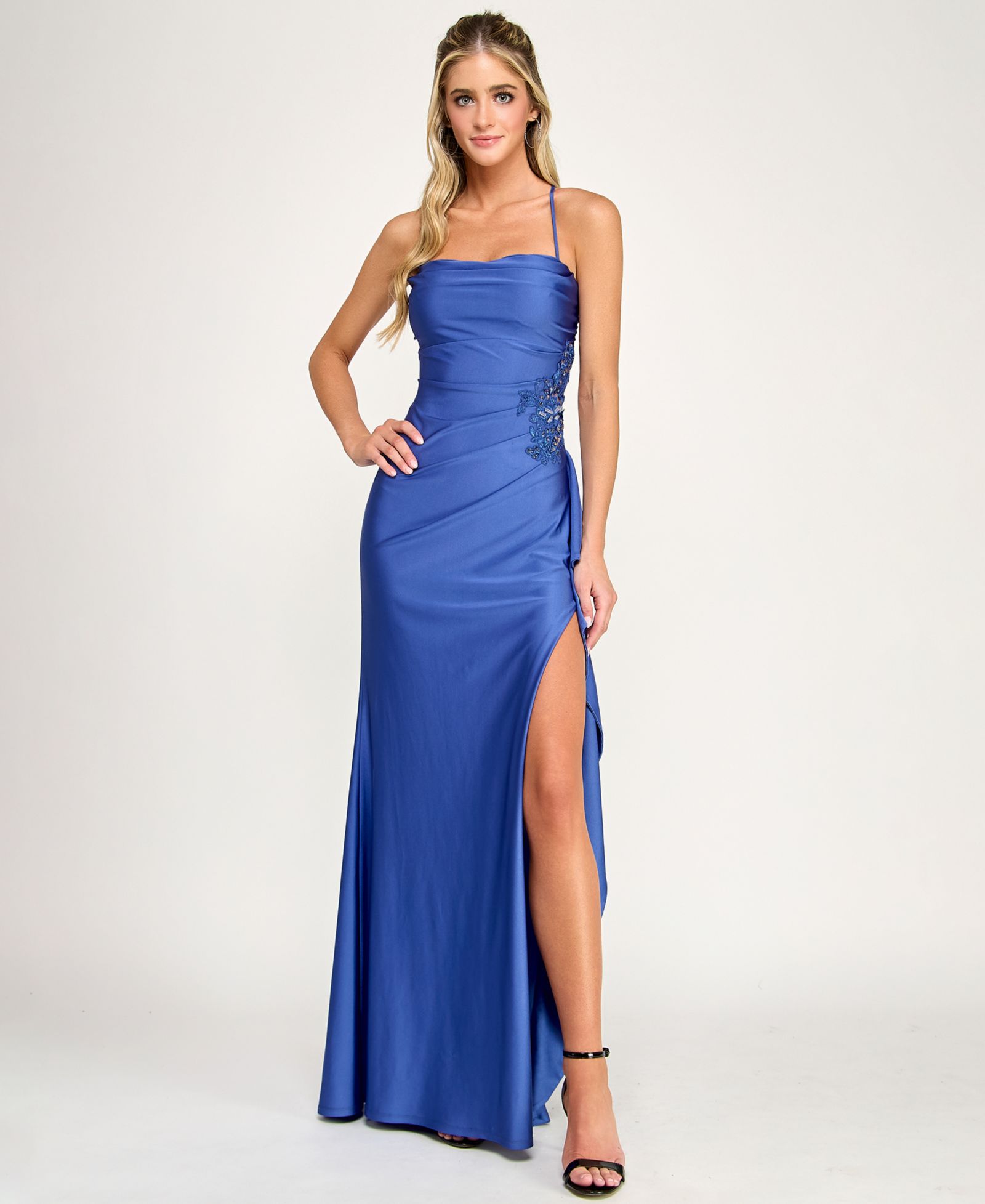 SENI & CADE City Studios Юниорское платье Drape Neck Side Ruffle Gown