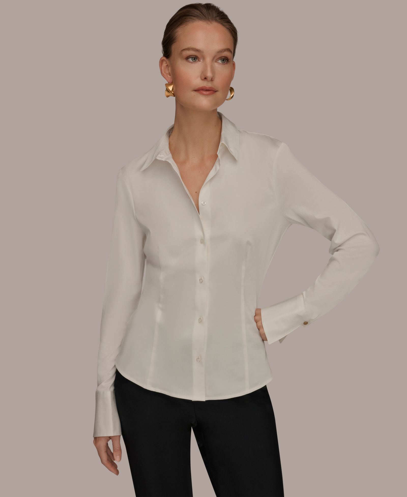 Donna Karan New York Женская рубашка из поплина с длинным рукавом