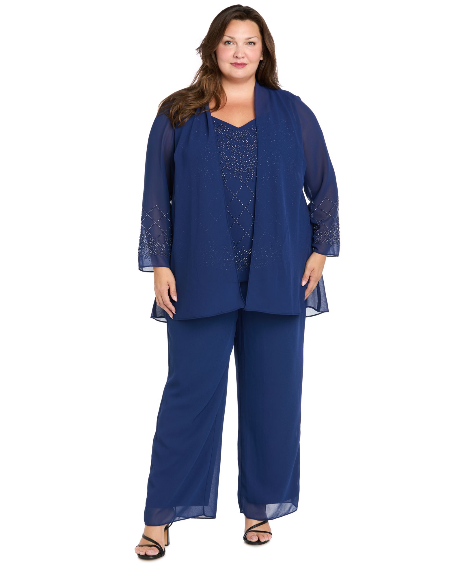 R & M Richards Plus Size Open-Front Jacket, Camisole & Pants, 3-Piece Set