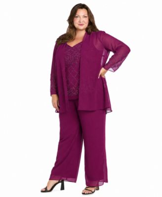 R & M Richards Plus Size Open-Front Jacket, Camisole & Pants, 3-Piece Set