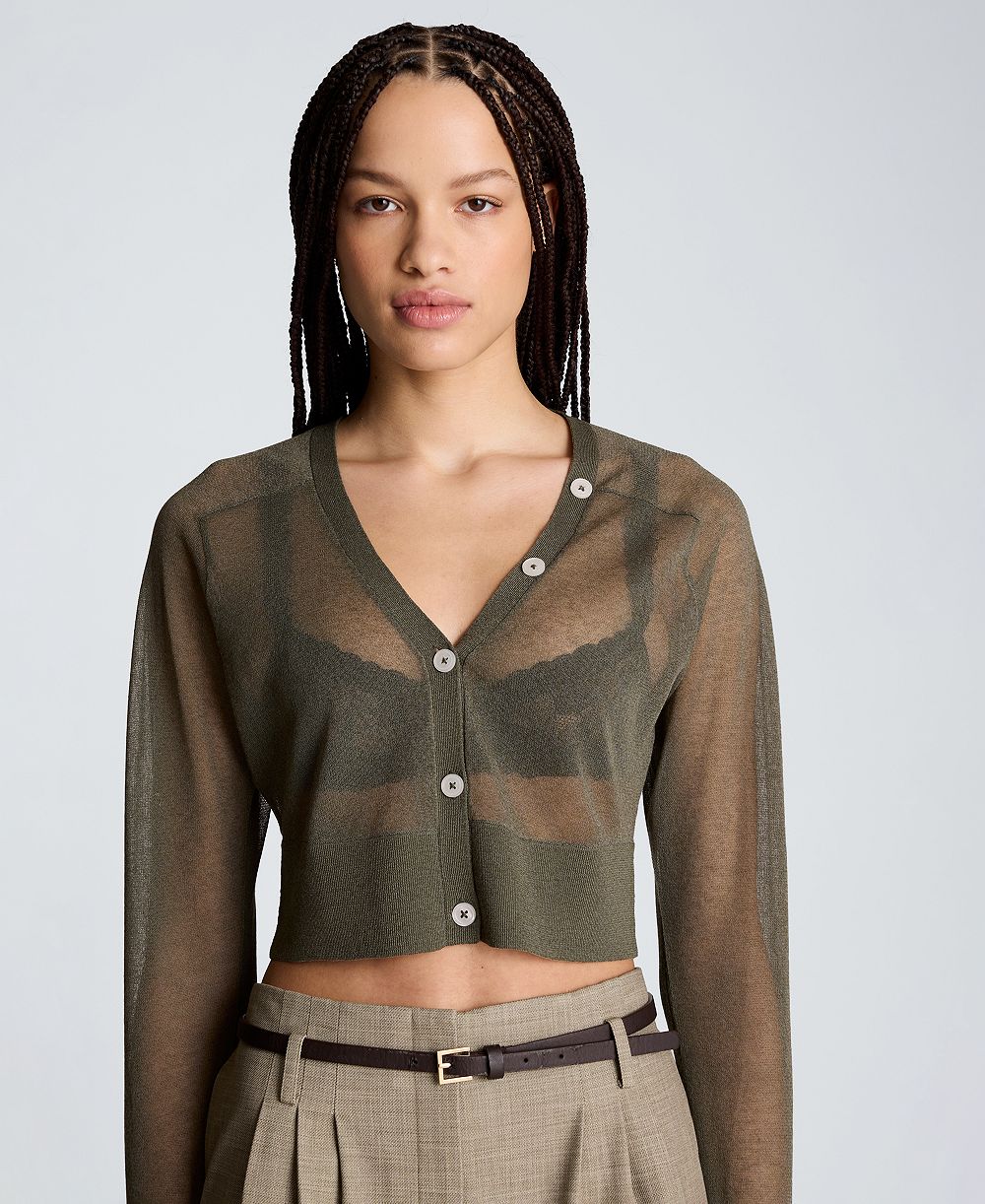 Kenneth Cole Women's Long-Sleeve Sheer Cropped Cardigan Sweater