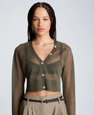 Kenneth Cole Women's Long-Sleeve Sheer Cropped Cardigan Sweater