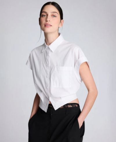Женская укороченная рубашка Kenneth Cole Short-Sleeve Button-Front Collared Cropped