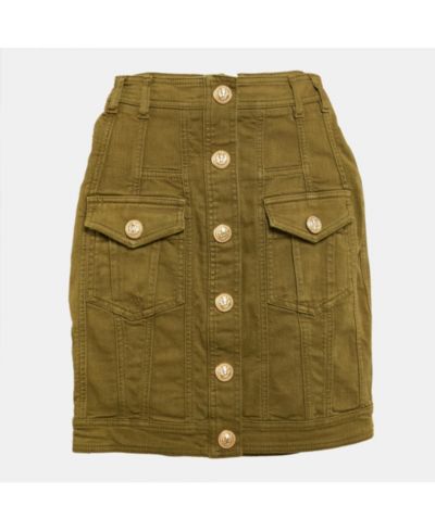 Balmain женская мини-юбка с эффектом потертости и джинсовыми акцентами, Olive Green, б/у