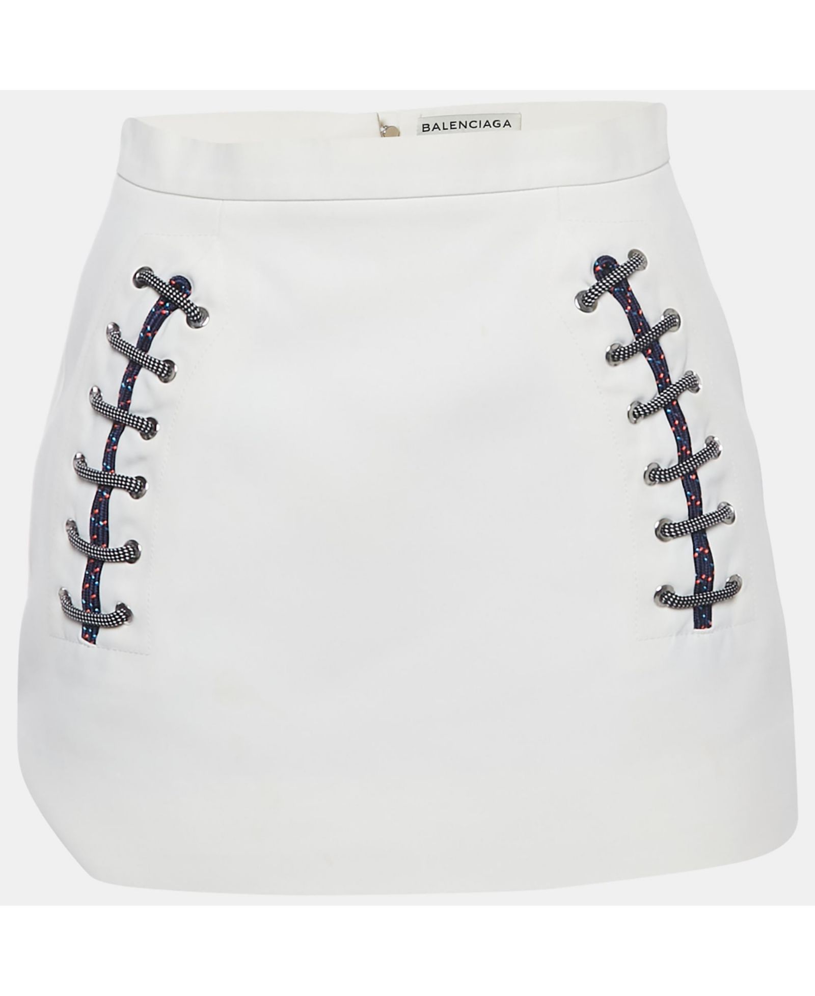Pre-Owned Balenciaga Women's White Crepe Lace-Up Mini Skirt