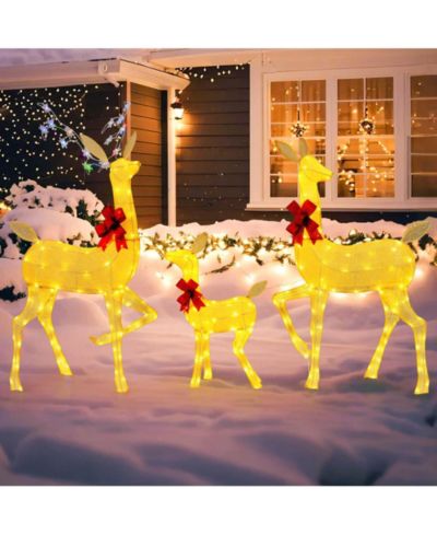 3 PCS Lighted Family Deer Set with LED Lights RGB Flashing 12 Ground