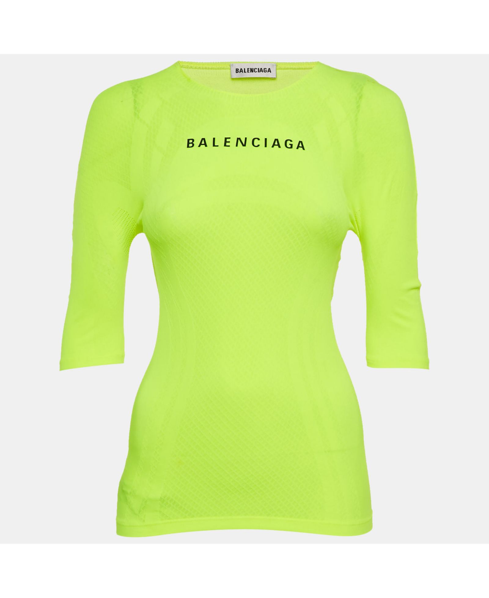 Джерси Pre-Owned Balenciaga Women's Acid Green Logo Print Mesh Fitted Top