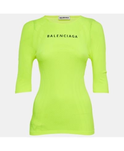 Джерси Pre-Owned Balenciaga Women's Acid Green Logo Print Mesh Fitted Top