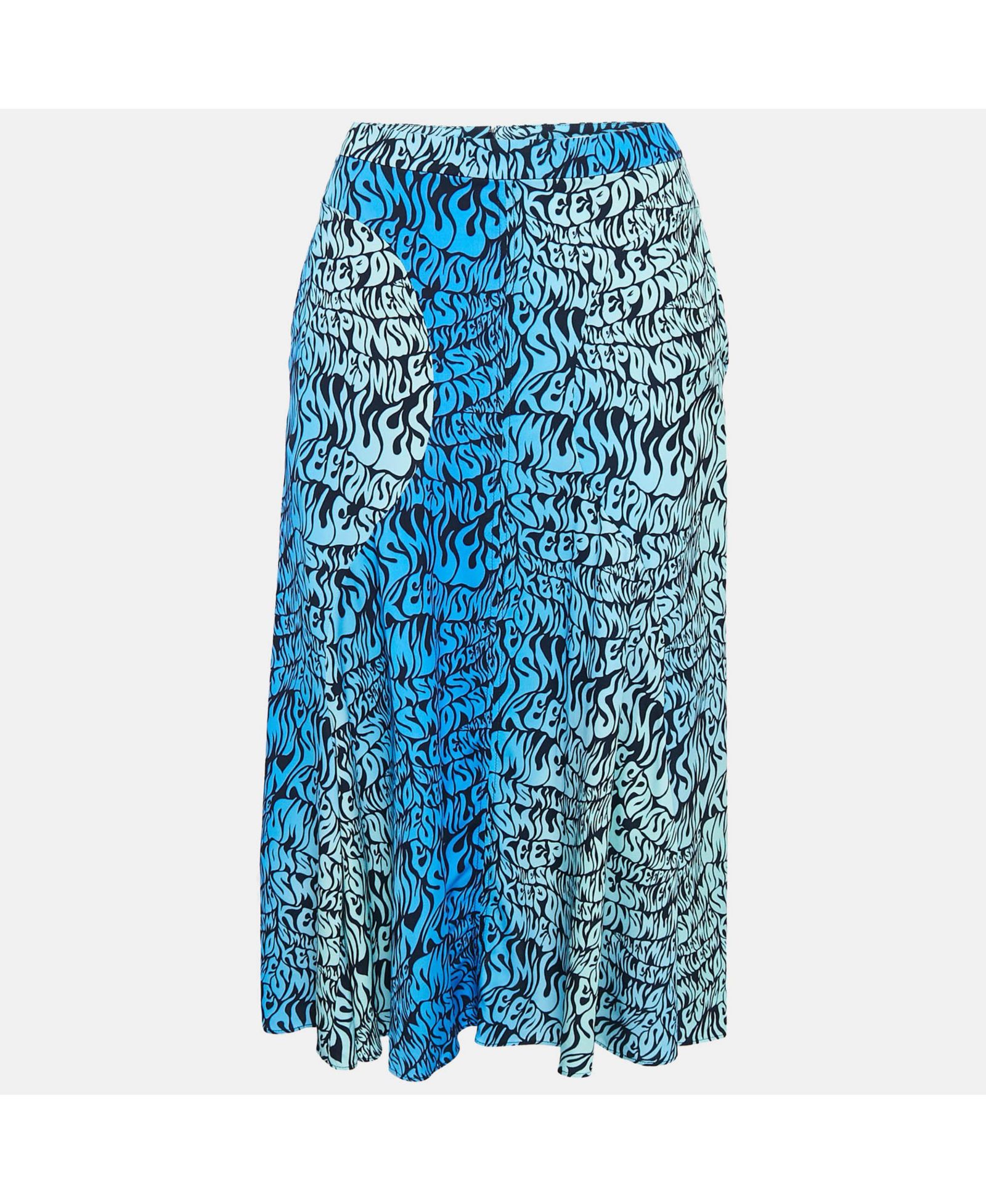 Pre-Owned Stella Mccartney Women's Blue Printed Crepe De Chine Midi Skirt
