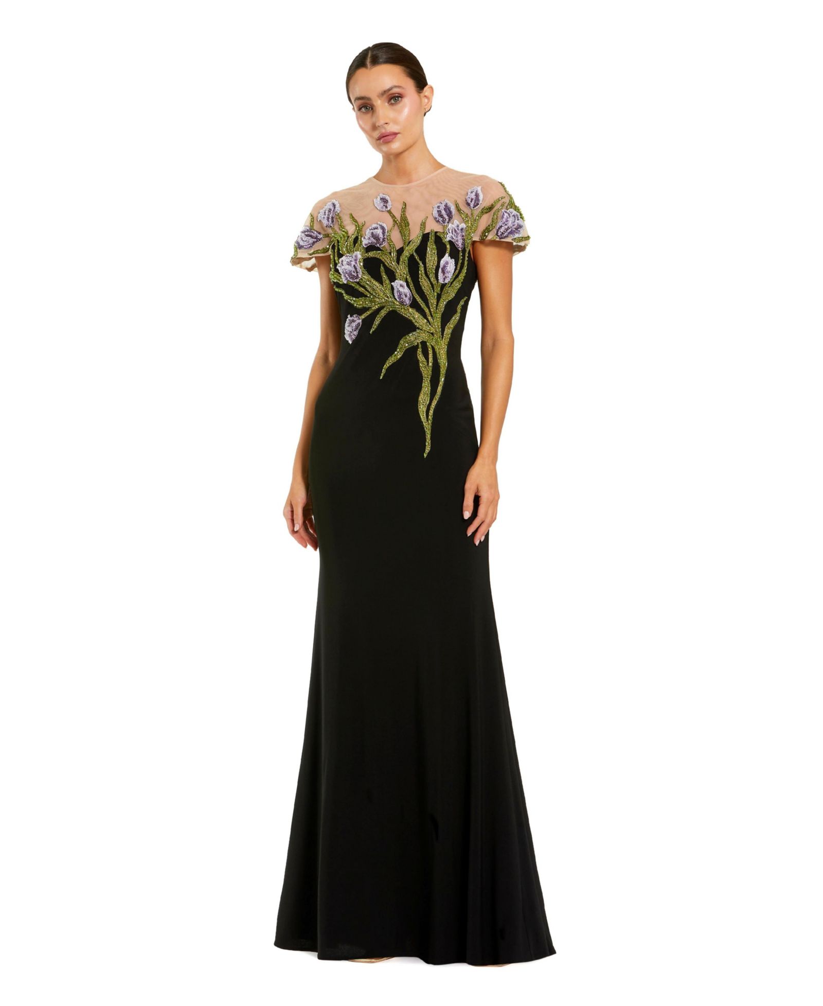Вечернее платье Mac Duggal Jersey Floral Embroidered Illusion Neck Женский