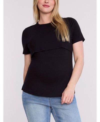 Motherhood Maternity Женская футболка для кормления с коротким рукавом, Crewneck