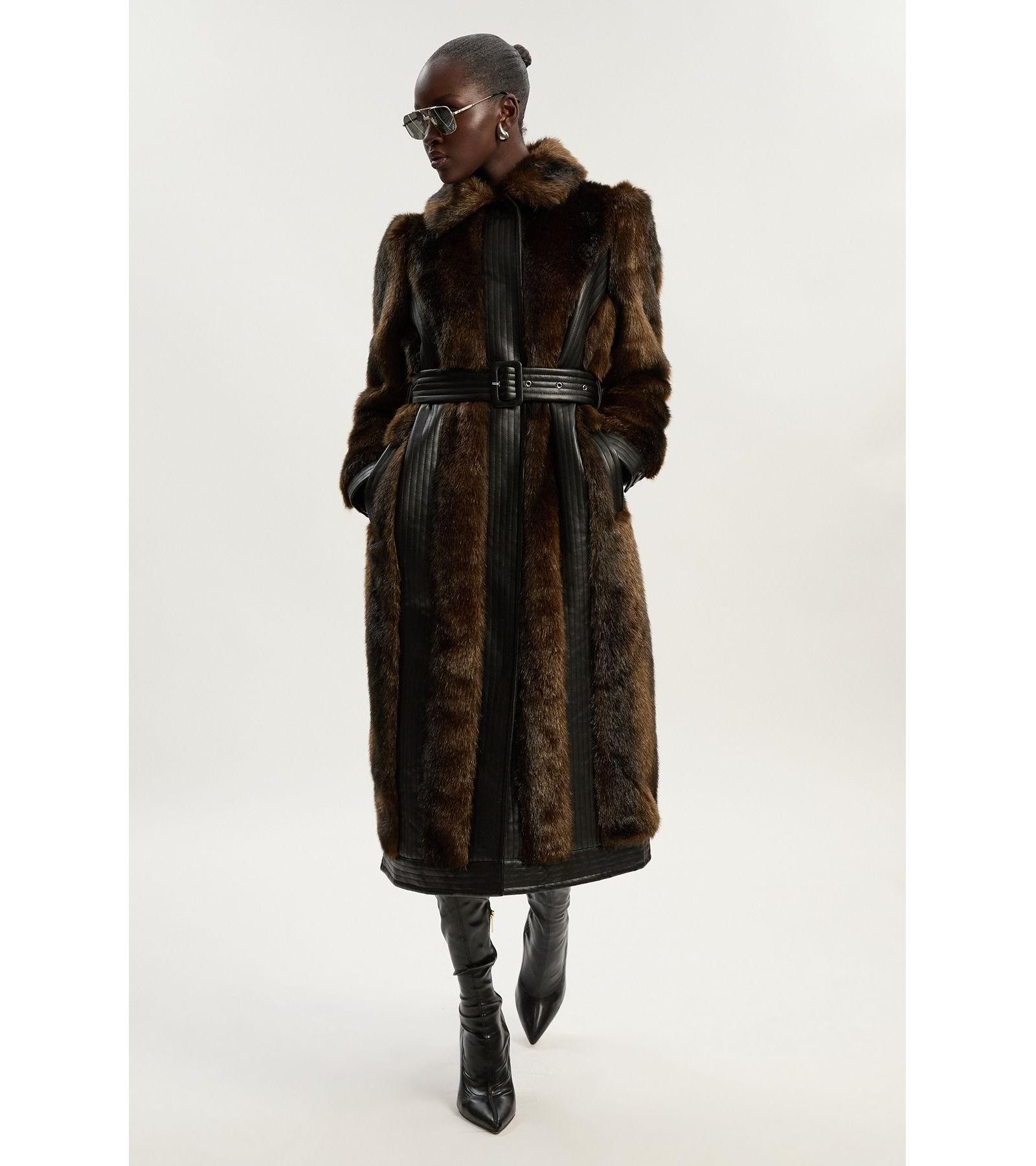 Karen Millen Women's Faux Fur Belted Midi Coat
